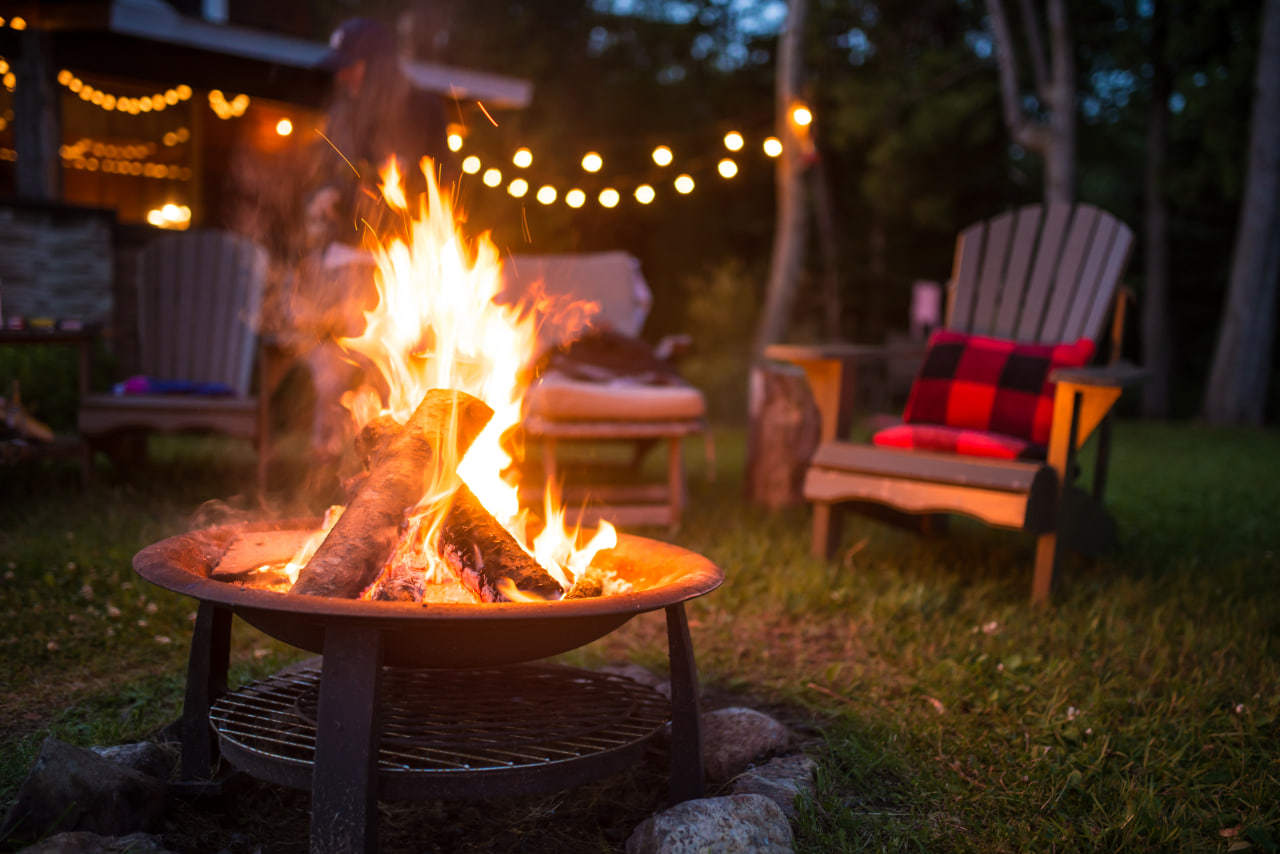 Lighting a fire at a picnic